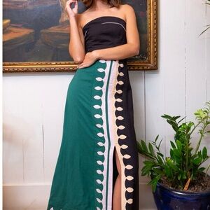 Anna Cate Green and Black Colorblock Maxi Skirt with Side Slit